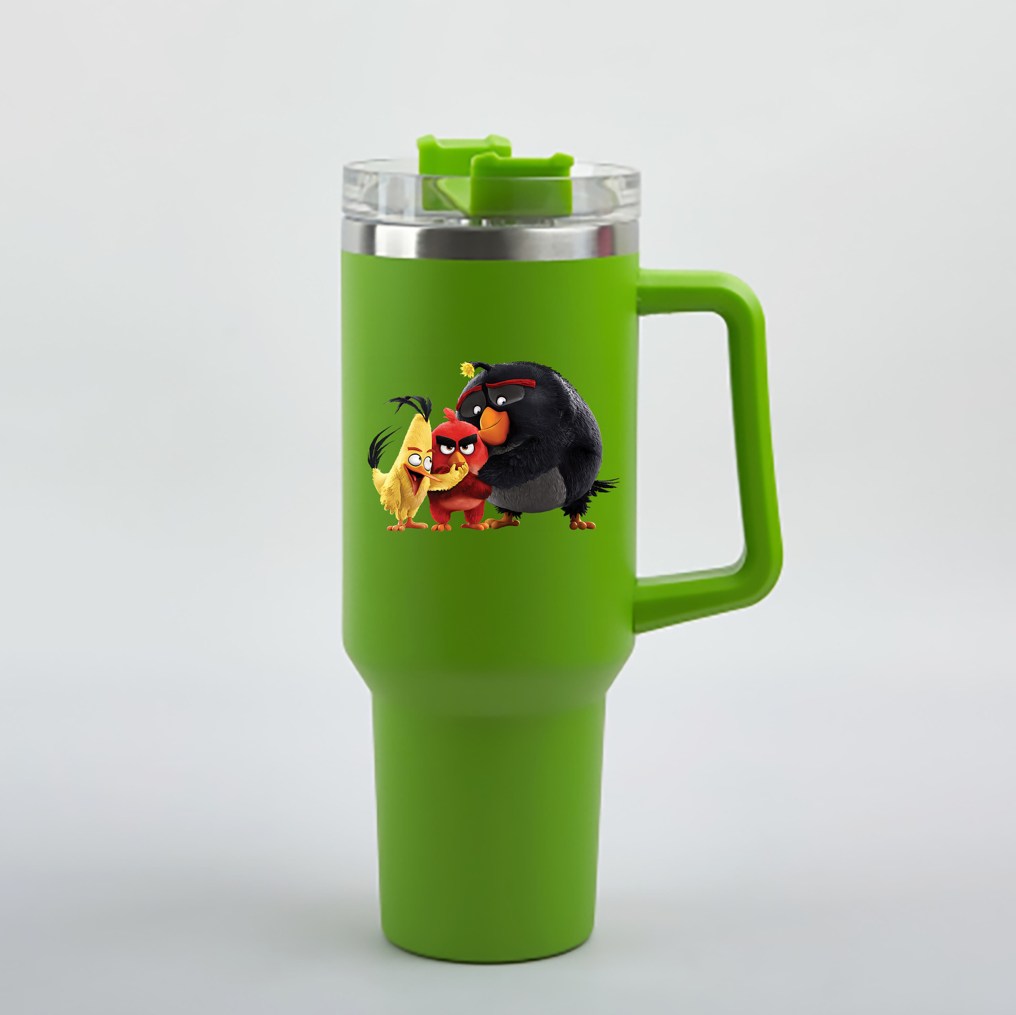 （画像用） Angry Birds アングリーバード 1200mL車用タンブラー - クリスタルステッカー（プラスチックストロー付き）